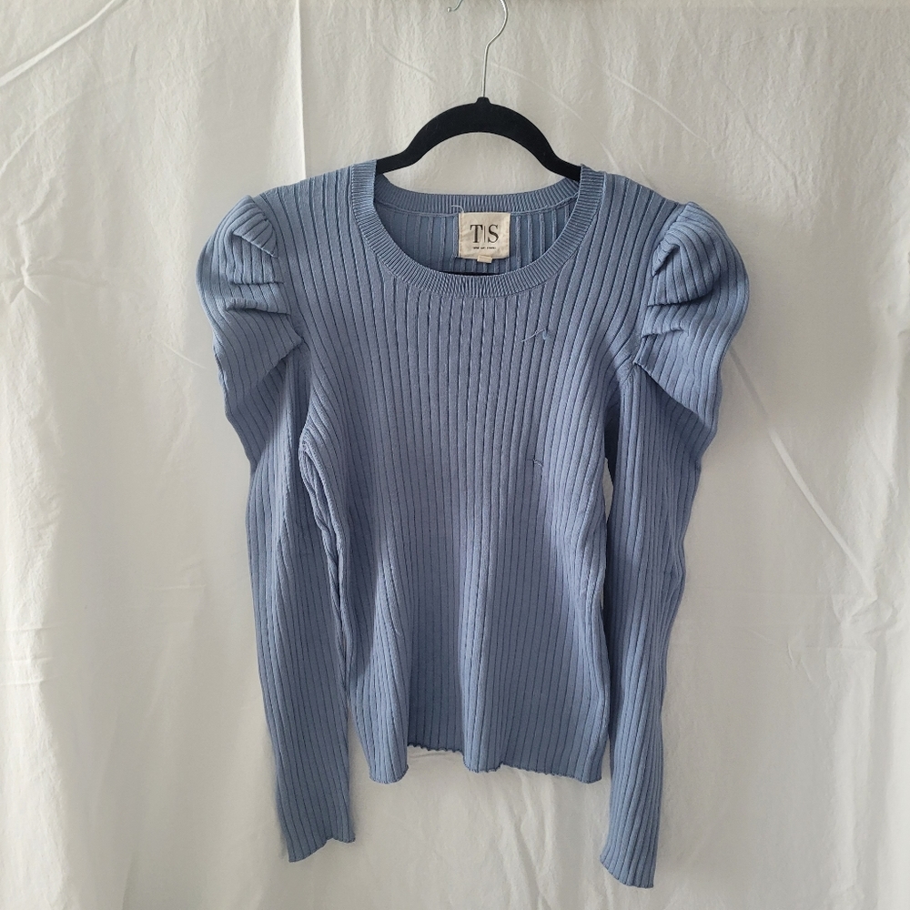 Long sleeve blue shirt with puffed shoulders